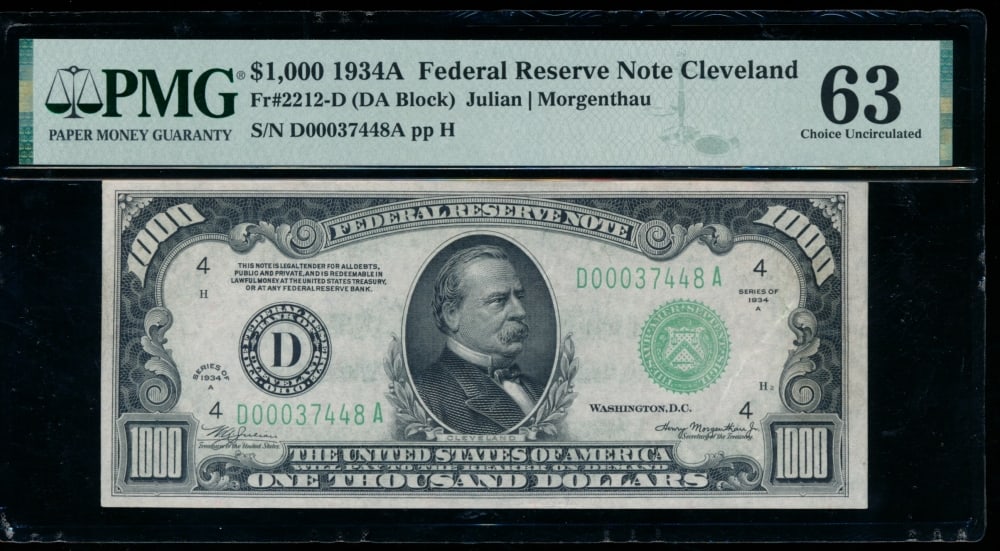 1934A $1000 Cleveland FRN PMG 63 (1 of 2)