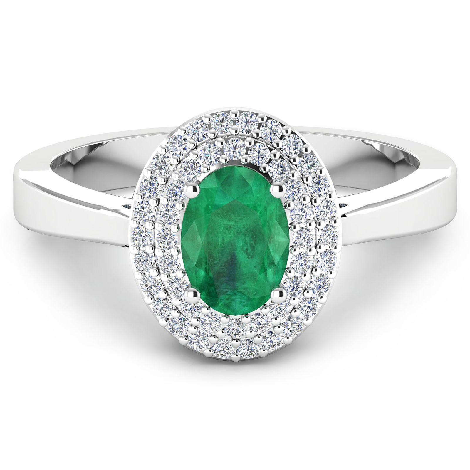 14KT White Gold 0.70ct Zambian Emerald and Diamond Ring (1 of 4)