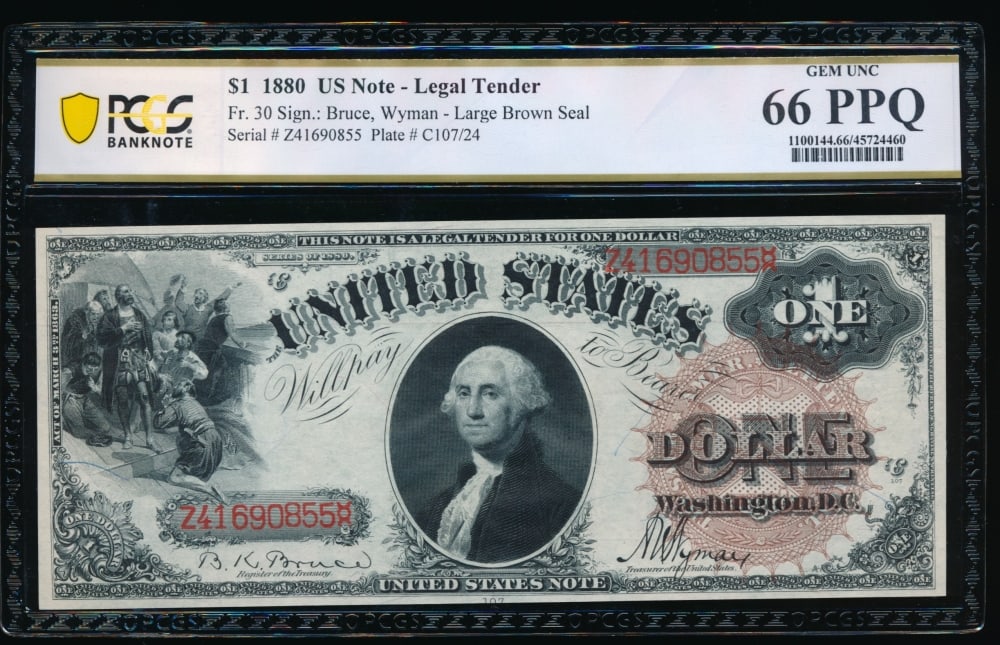 1880 $1 Legal Tender Note PCGS 66PPQ (1 of 2)
