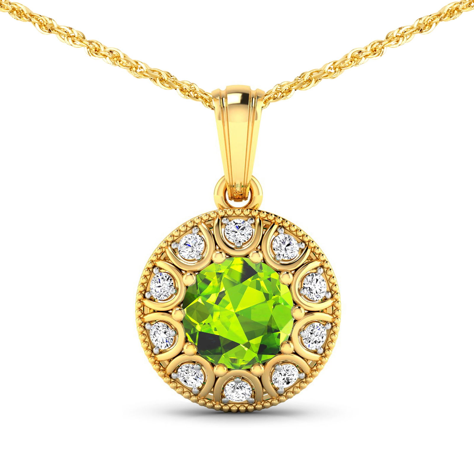 14KT Yellow Gold 1.85ctw Peridot and Diamond Pendant (1 of 3)