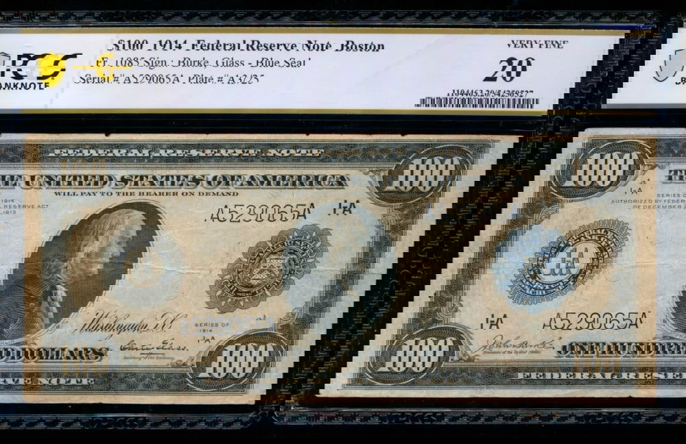 1914 $100 Boston FRN PCGS 20: One 1914 $100 Boston FRN PCGS 20.