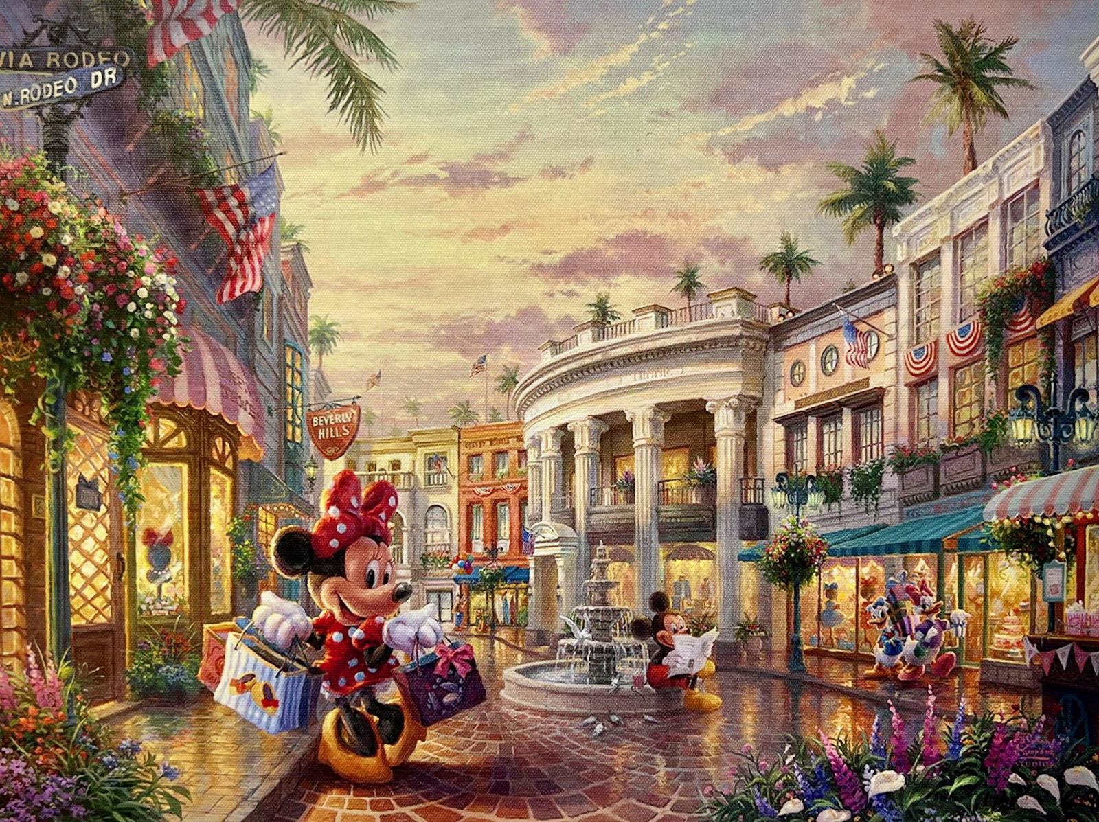 Thomas Kinkade Disney MICKEY & MINNIE MOUSE ON RODEO DRIVE BEVERLY HILLS Giclee on Canvas (1 of 1)