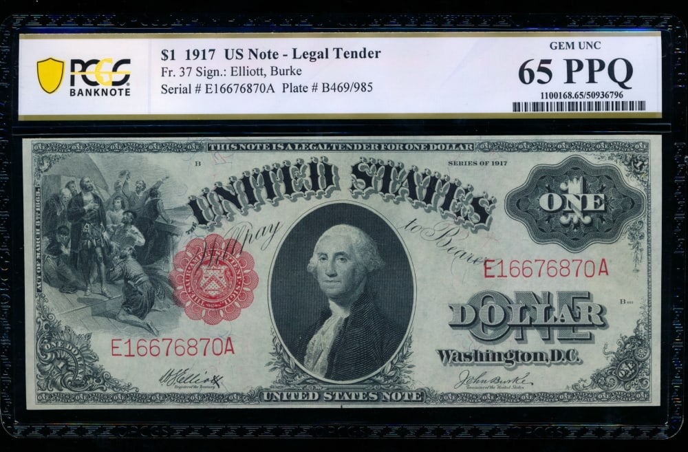 1917 $1 Legal Tender Note PCGS 65PPQ (1 of 2)