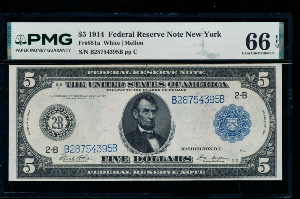 1914 $5 New York FRN PMG 66EPQ (1 of 2)