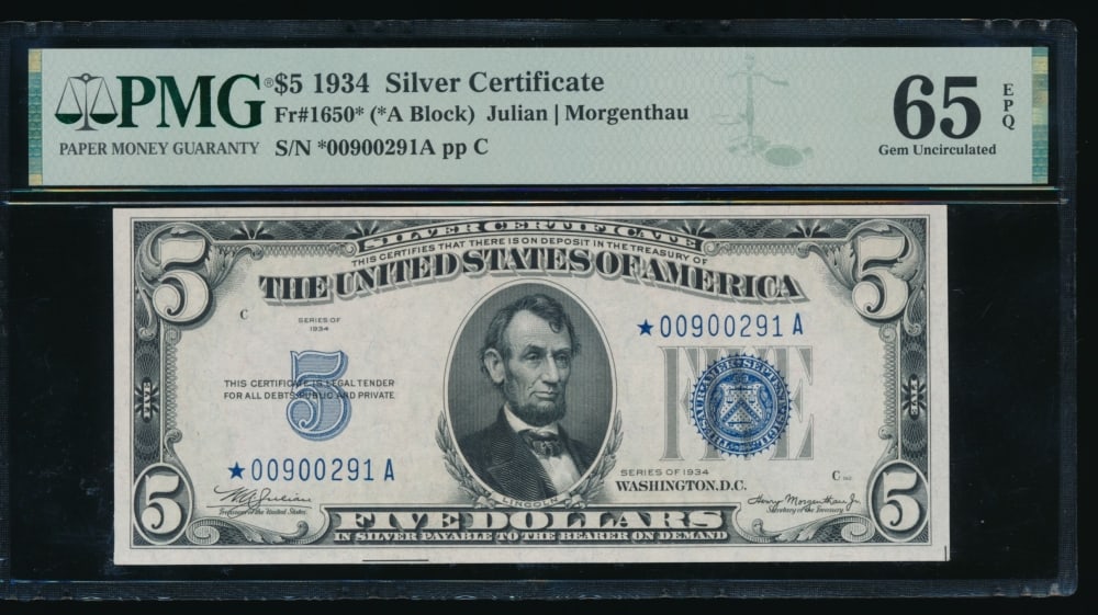 1934 $5 STAR Silver Certificate PMG 65EPQ (1 of 2)