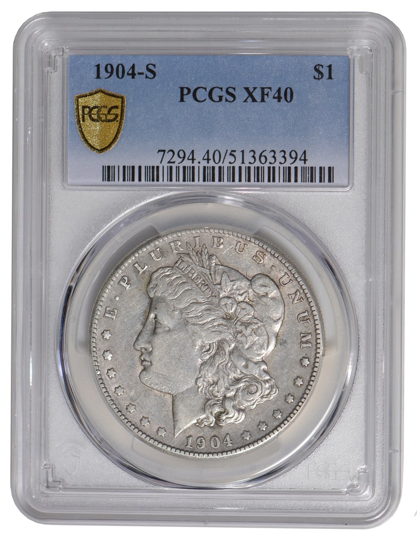1904-S $1 Morgan Silver Dollar PCGS XF40: One 1904-S $1 Morgan Silver Dollar PCGS XF40.