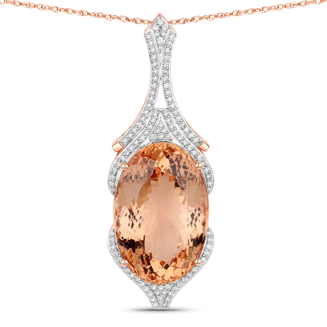 14KT Rose Gold 32.72ct Morganite and Diamond Pendant (1 of 3)