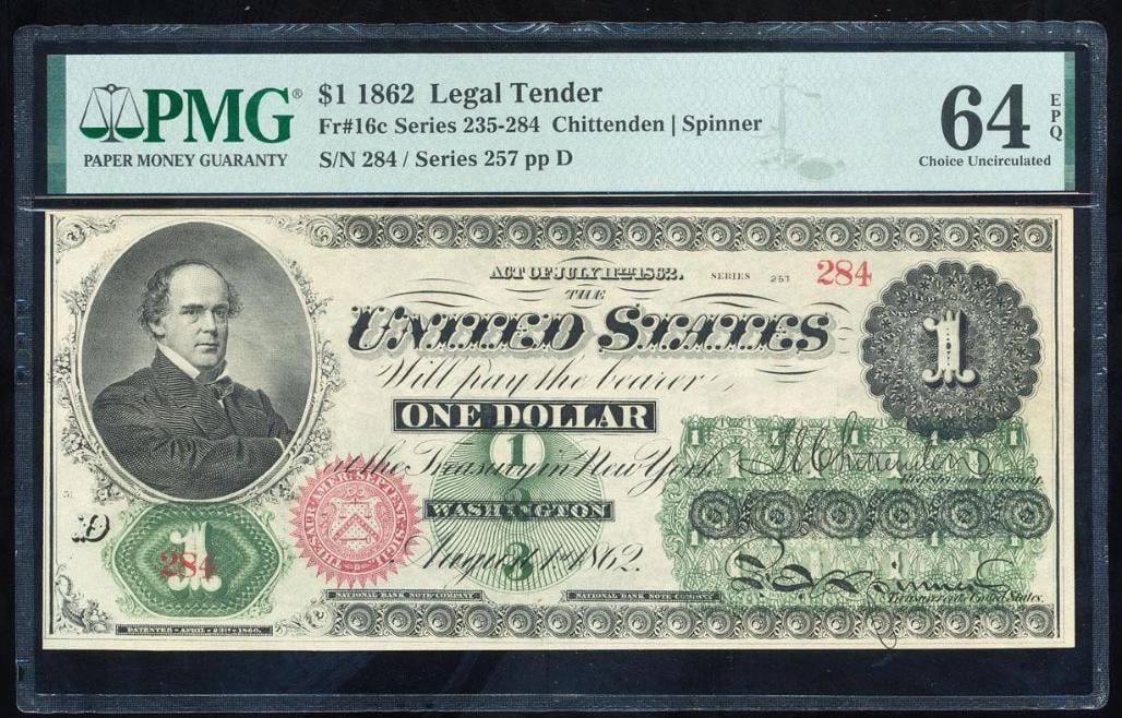 1862 $1 Legal Tender Note PMG 64EPQ (1 of 2)