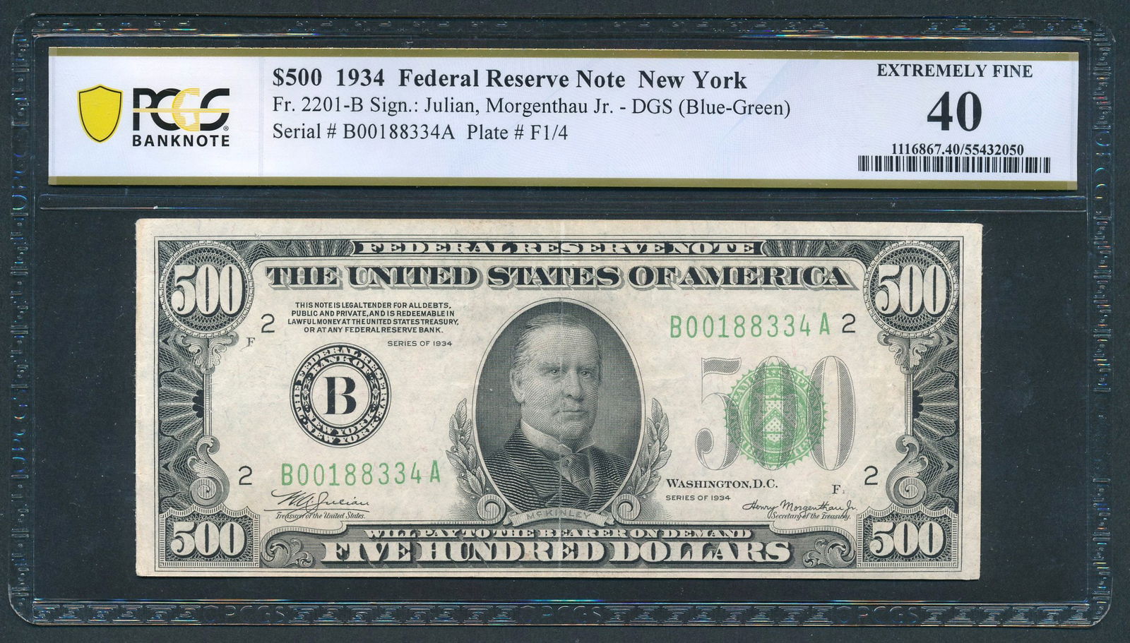 1934 $500 New York FRN PCGS 40 (1 of 2)