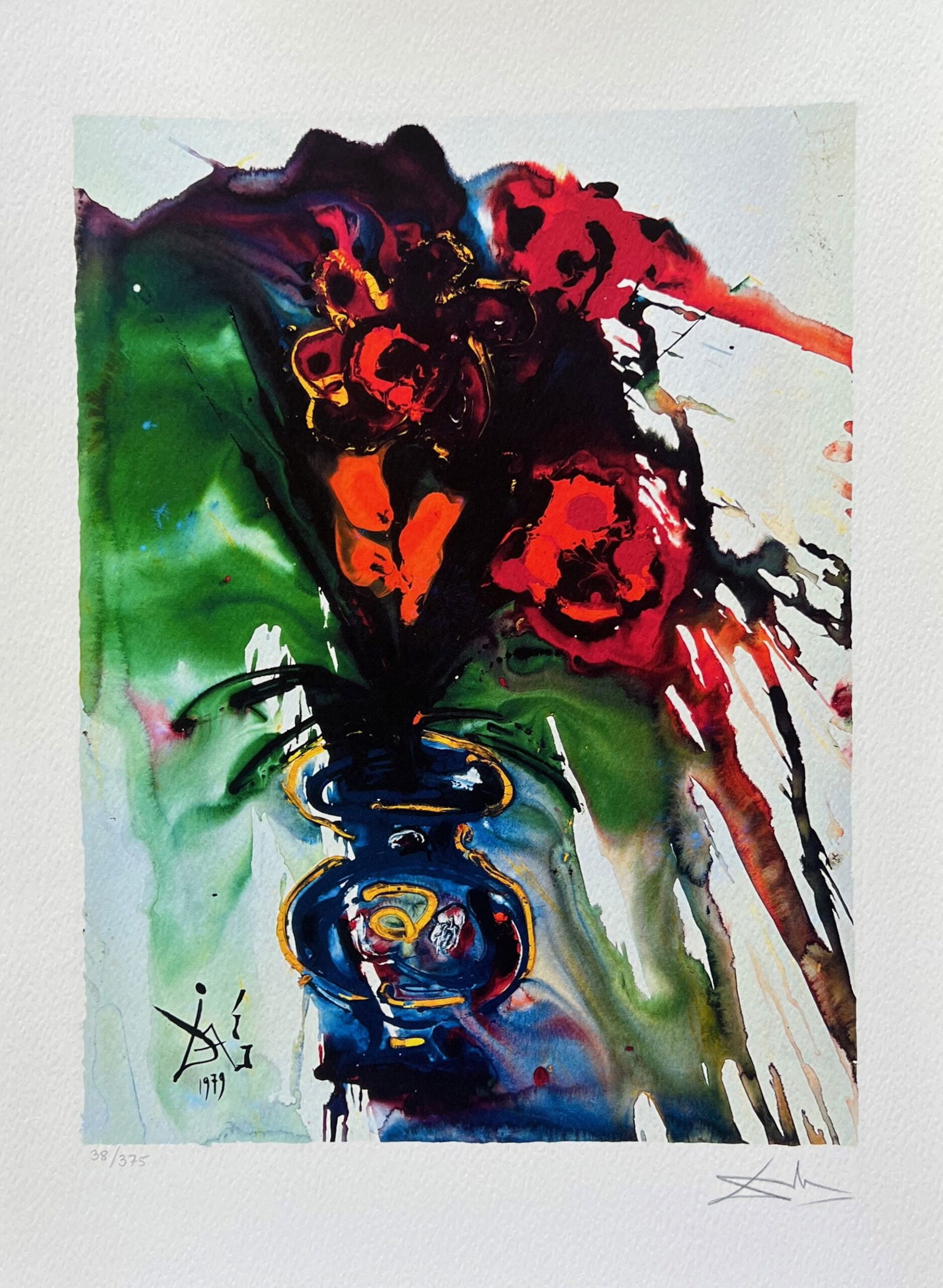 Salvador Dali GALA’S BOUQUET Signed Limited Edition Giclee: This is a limited edition giclee titled GALAS BOUQUET by Salvador Dali. This subject is facsimile signed on the lower right which means it bears a copy of Salvador Dalis signature. Pencil numbered fro