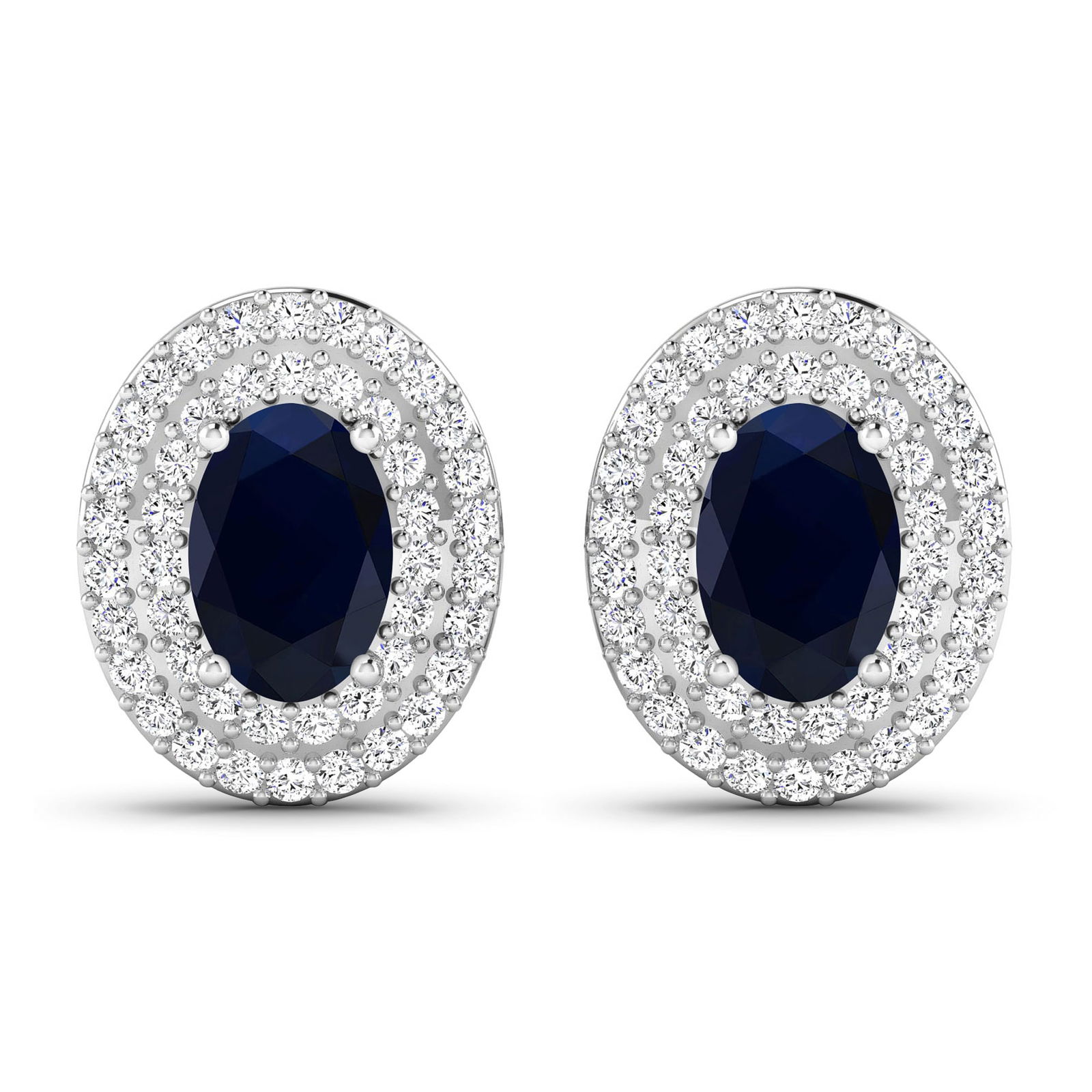 14KT White Gold 1.16ctw Blue Sapphire and Diamond Earrings: Blue Sapphire (AA) Oval 6x4mm - 2Pcs + White Diamond F/C Round 0.90mm - 90Pcs (I1-I2/I color) ( Push Post ) Total weight of gemstones is 1.16cts. Total Diamond weight is 0.31cts. Total weight of these