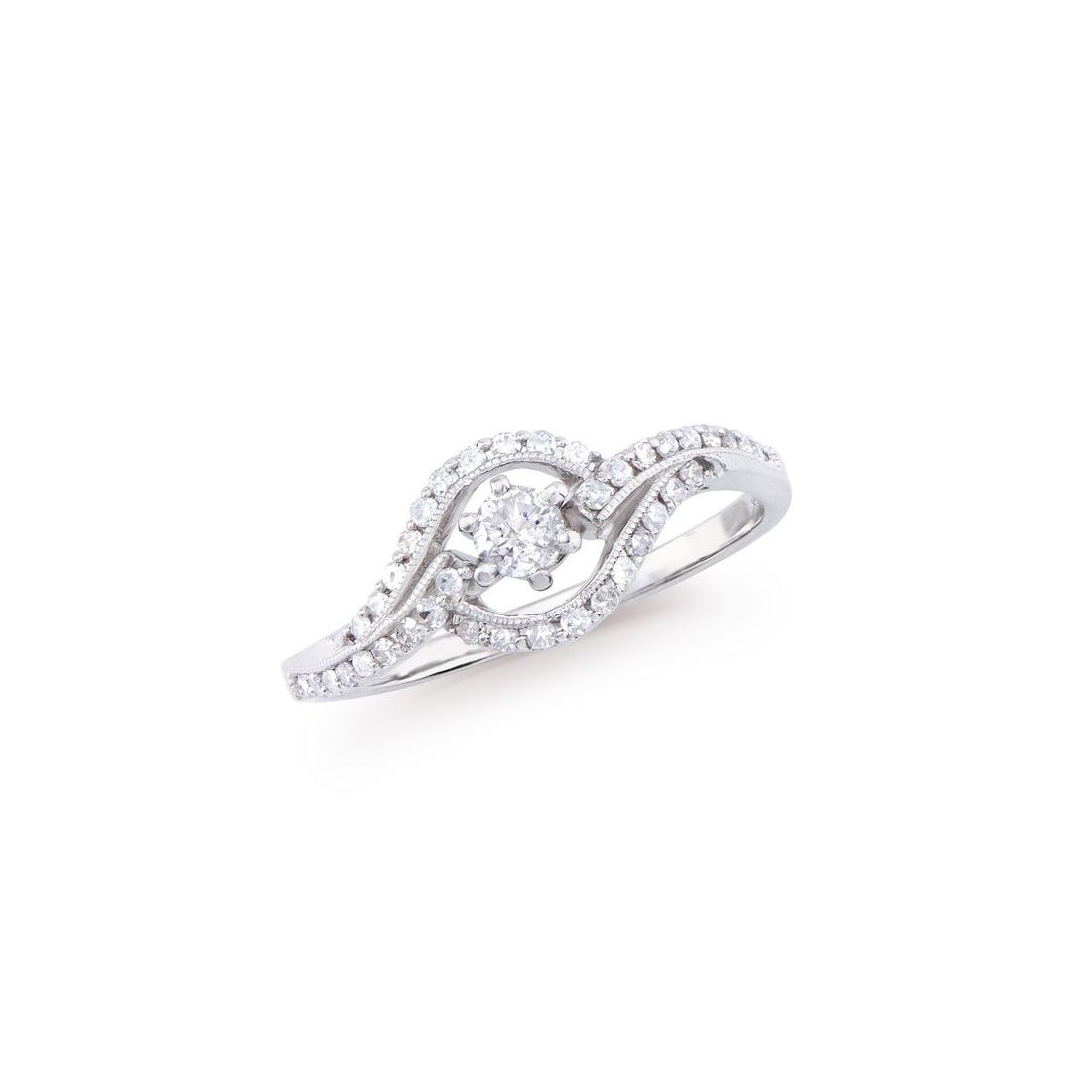 14KT White Gold 0.50ctw Diamond Ring: (1) round Diamond with a total weight of 0.22cts with a color of H-I and clarity of I1-I2. (38) round Diamonds with a total weight of 0.28cts with a color of H-I and clarity of I1-I2. Total weight of