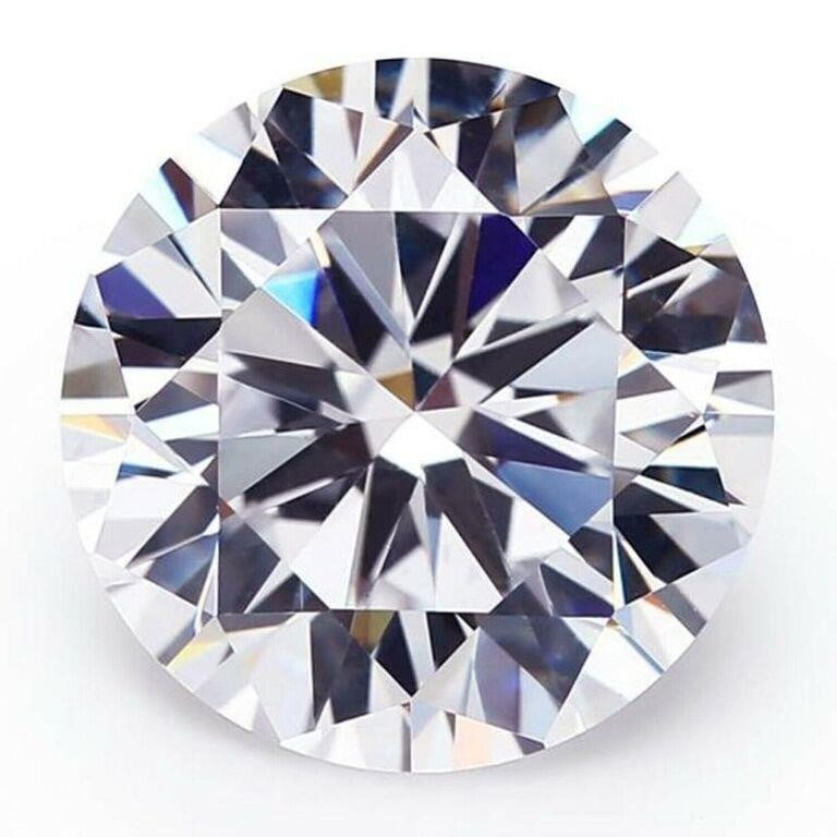 Huge Rare 11.5 Ct VVs1 Fire Moissanite Solitaire: This Huge Rare 11.5 Ct VVs1 Brilliant Round Cut Moissanite Measures 15.30 mm. and is E-F in color. It is near flawless and bursting out with a full spectrum of colors. With a refractive index of 2.65-