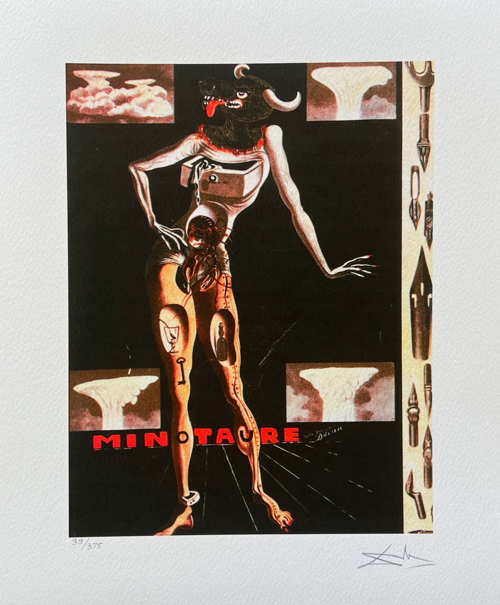 Salvador Dali THE MINOTAUR Facsimile Signed Numbered Giclee: This is a limited edition giclee titled THE MINOTAUR by Salvador Dali. This piece is facsimile signed on the lower right. Pencil numbered from an edition of 375. Paper measures 16 inches x 12 inches.
