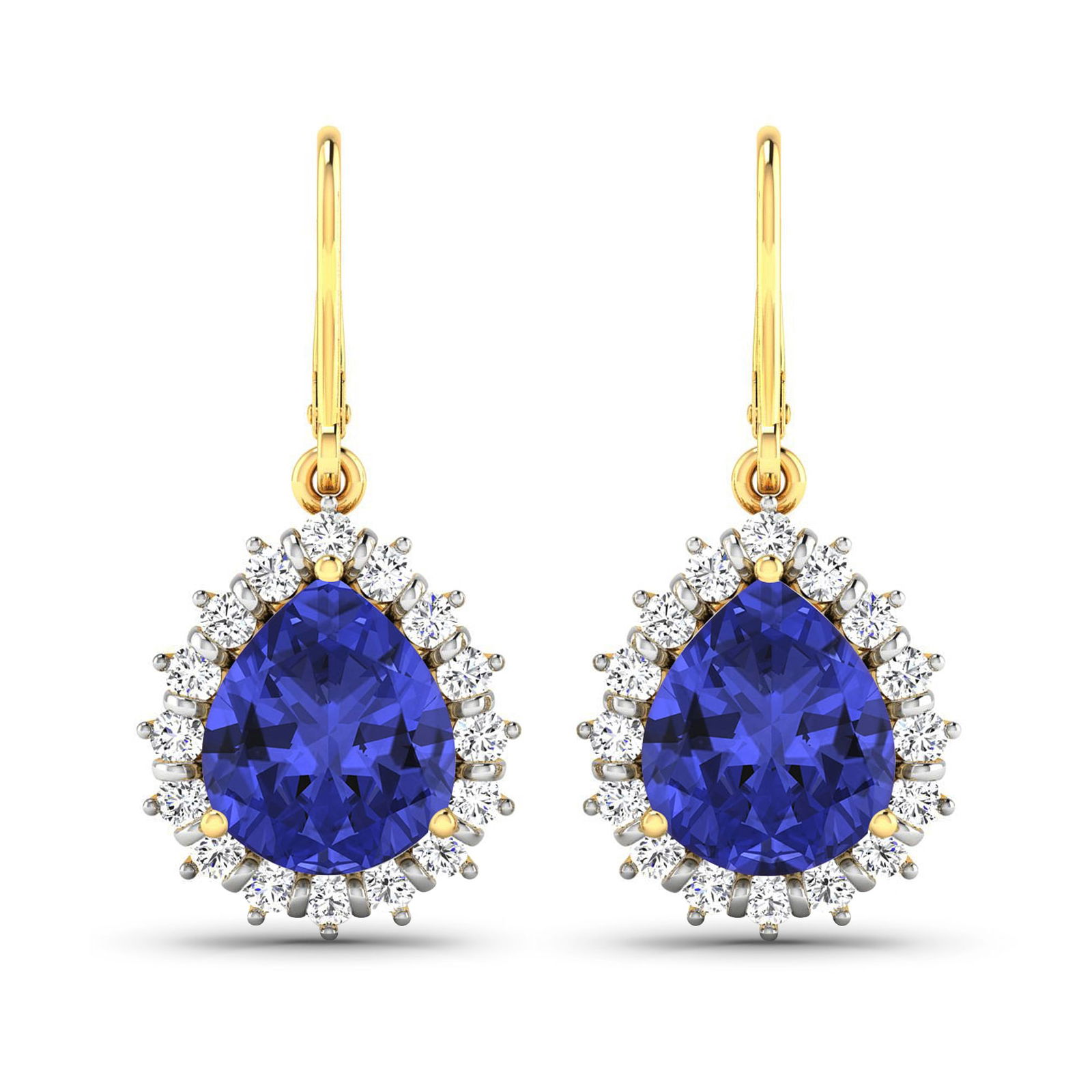 14KT Yellow Gold 2.88ctw Tanzanite and Diamond Earrings: Tanzanite (AA+) Pears 9x7mm - 2Pcs + White Diamond F/C Round 1.50mm - 32Pcs ( Diamond Quality : SI-2/HI ) Total weight of gemstones is 2.88cts. Total Diamond weight is 0.44cts. Total weight of these e