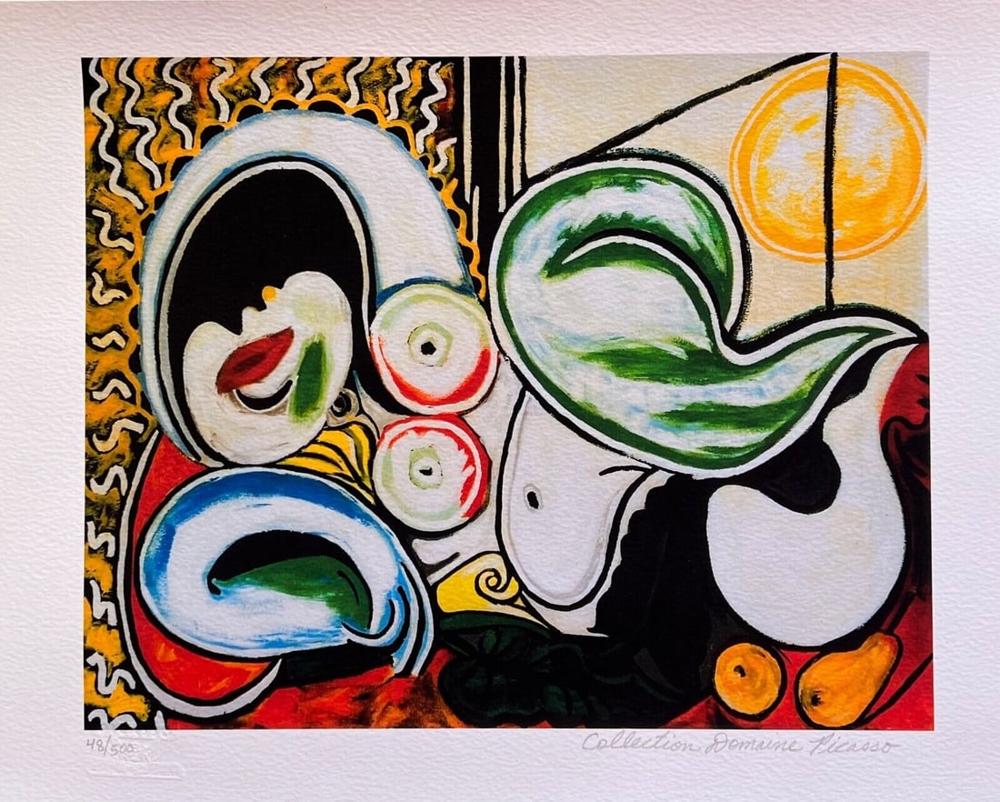 Pablo Picasso RECLINING NUDE IN SUN Estate Signed Limited Edition Giclee: This is a PABLO PICASSO (ESTATE COLLECTION DOMAINE) (1881-1973) small giclee titled Reclining Nude in the Sun. This piece is pencil signed on the lower right as Collection Domaine Picasso and has an e