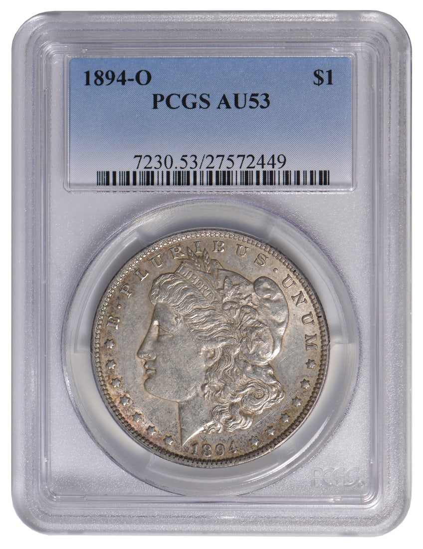 1894-O $1 Morgan Silver Dollar PCGS AU53: One 1894-O $1 Morgan Silver Dollar PCGS AU53.