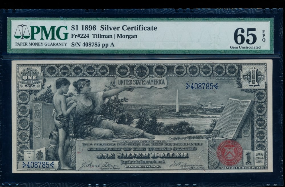 1896 $1 Educational Silver Certificate PMG 65EPQ (1 of 2)