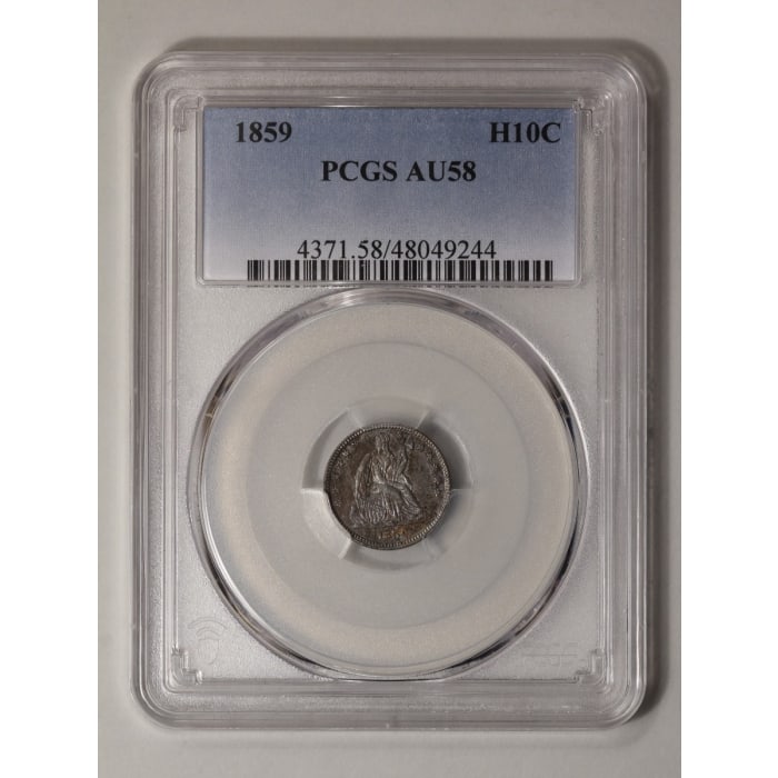 1859 Seated Liberty Half Dime PCGS AU58: One 1859 Seated Liberty Half Dime PCGS AU58.
