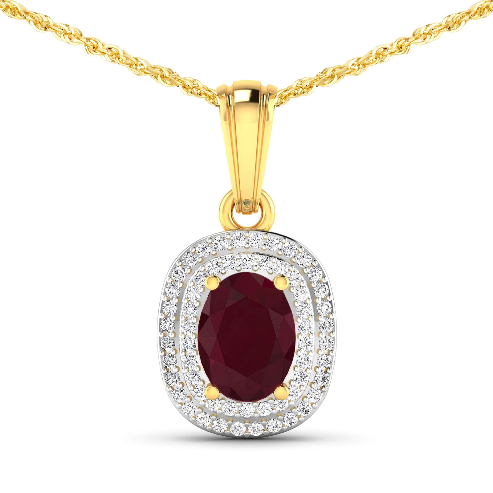 14KT Yellow Gold 1.5ct Ruby and Diamond Pendant with Chain (1 of 3)