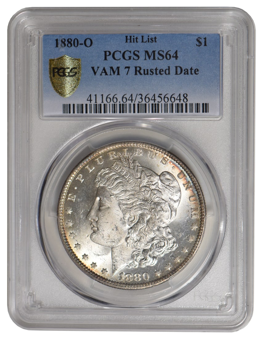 1880-O $1 Roll End TONING Morgan Silver Dollar PCGS MS64: One 1880-O $1 Roll End TONING Morgan Silver Dollar PCGS MS64.