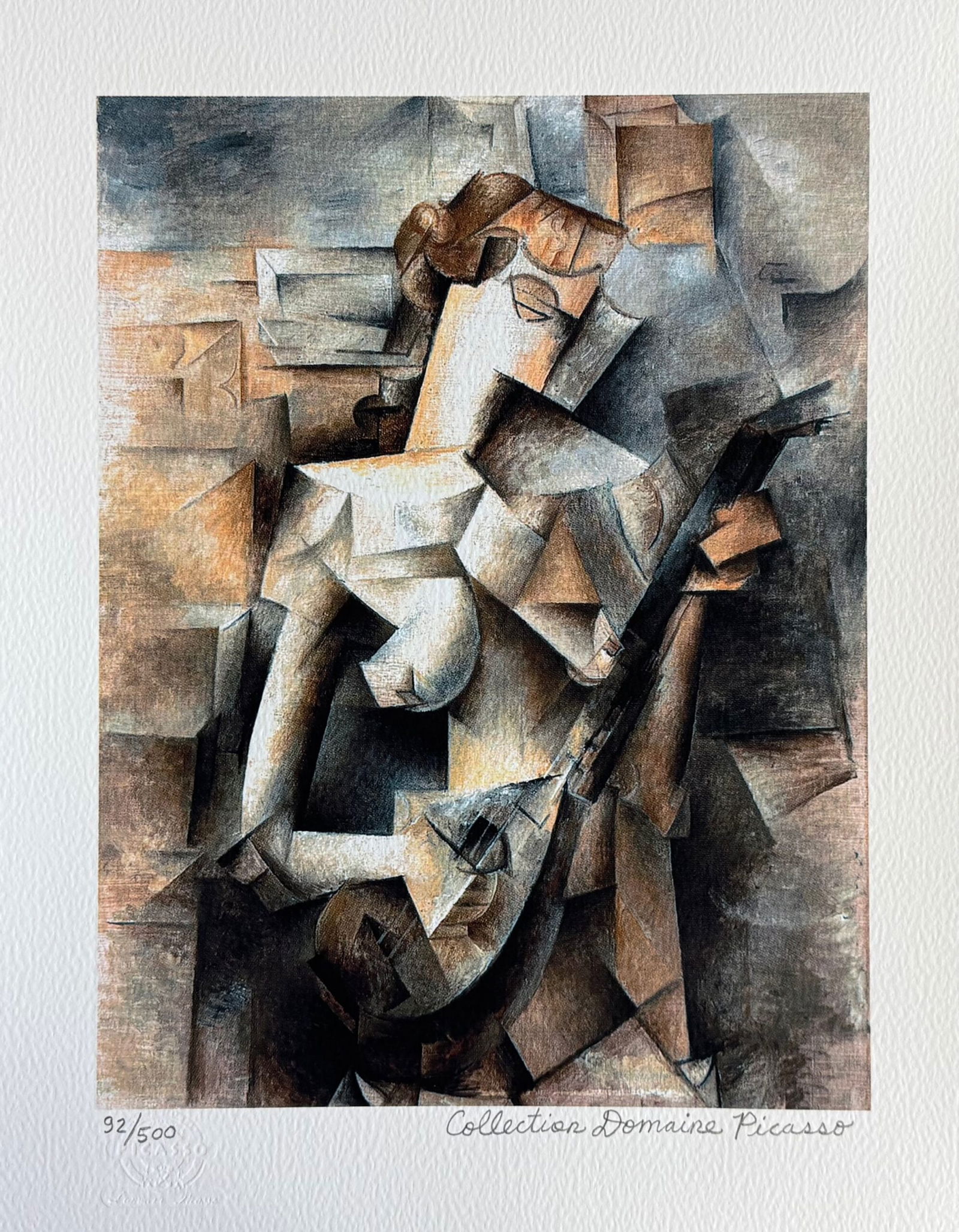 Pablo Picasso GIRL WITH MANDOLIN Estate Signed Limited Edition Giclee: This is a PABLO PICASSO (ESTATE COLLECTION DOMAINE) (1881-1973) giclee titled Girl With Mandolin. This piece is pencil signed on the lower right as Collection Domaine Picasso and has an embossed seal