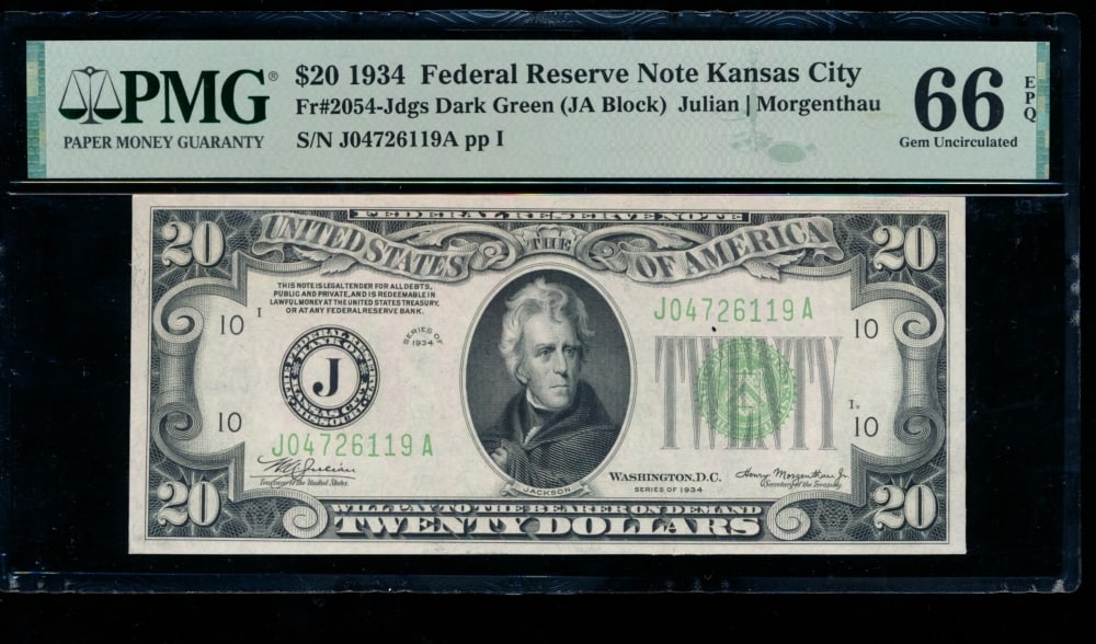 1934 $20 Kansas City FRN PMG 66EPQ (1 of 2)