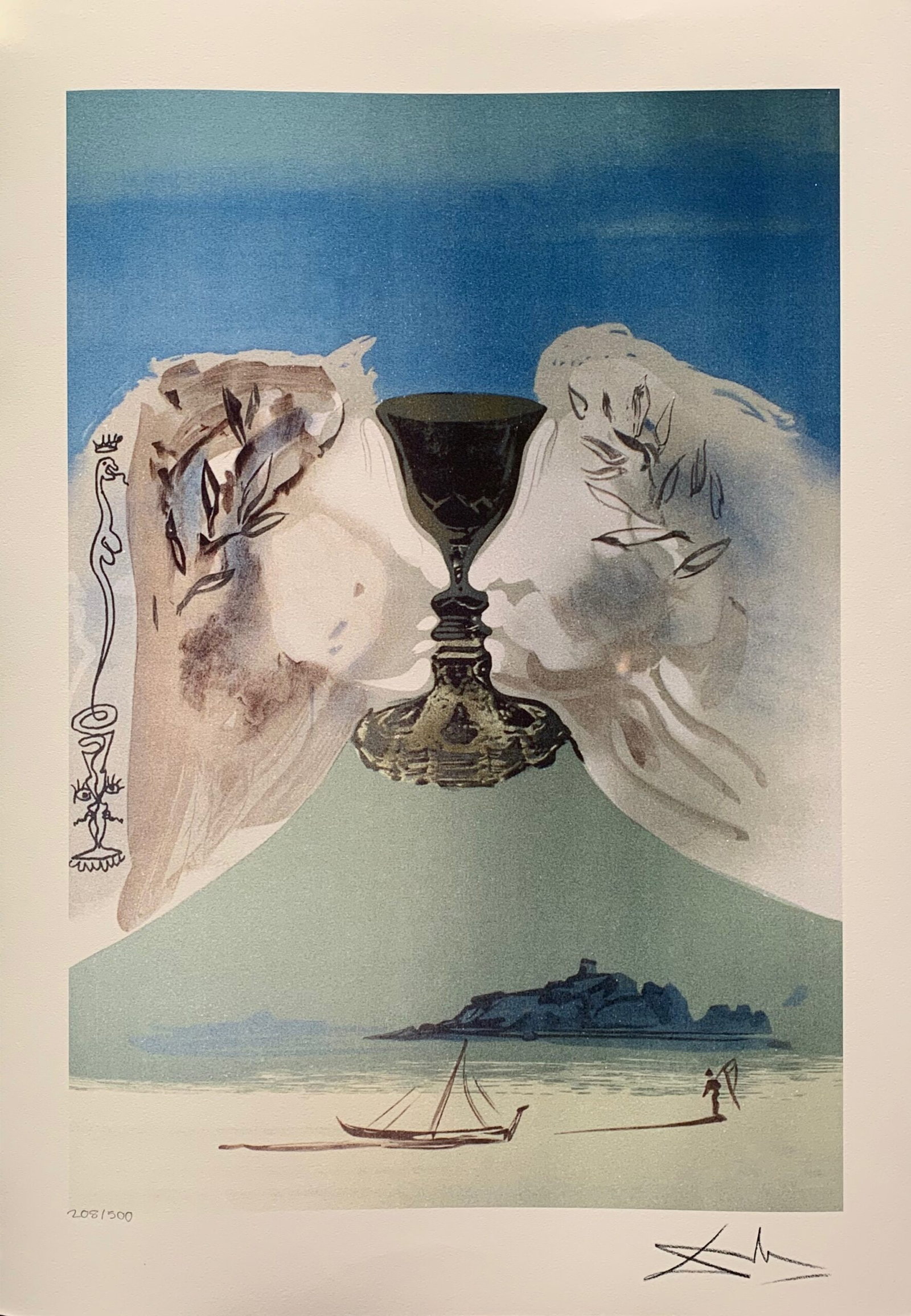 Salvador Dali CHALICE OF LOVE Facsimile Signed Limited Edition Giclee: This is a limited edition giclee titled CHALICE OF LOVE by Salvador Dali. This piece is facsimile signed on the lower right. Pencil numbered from an edition of 375. Paper measures 17 inches x 24 inche