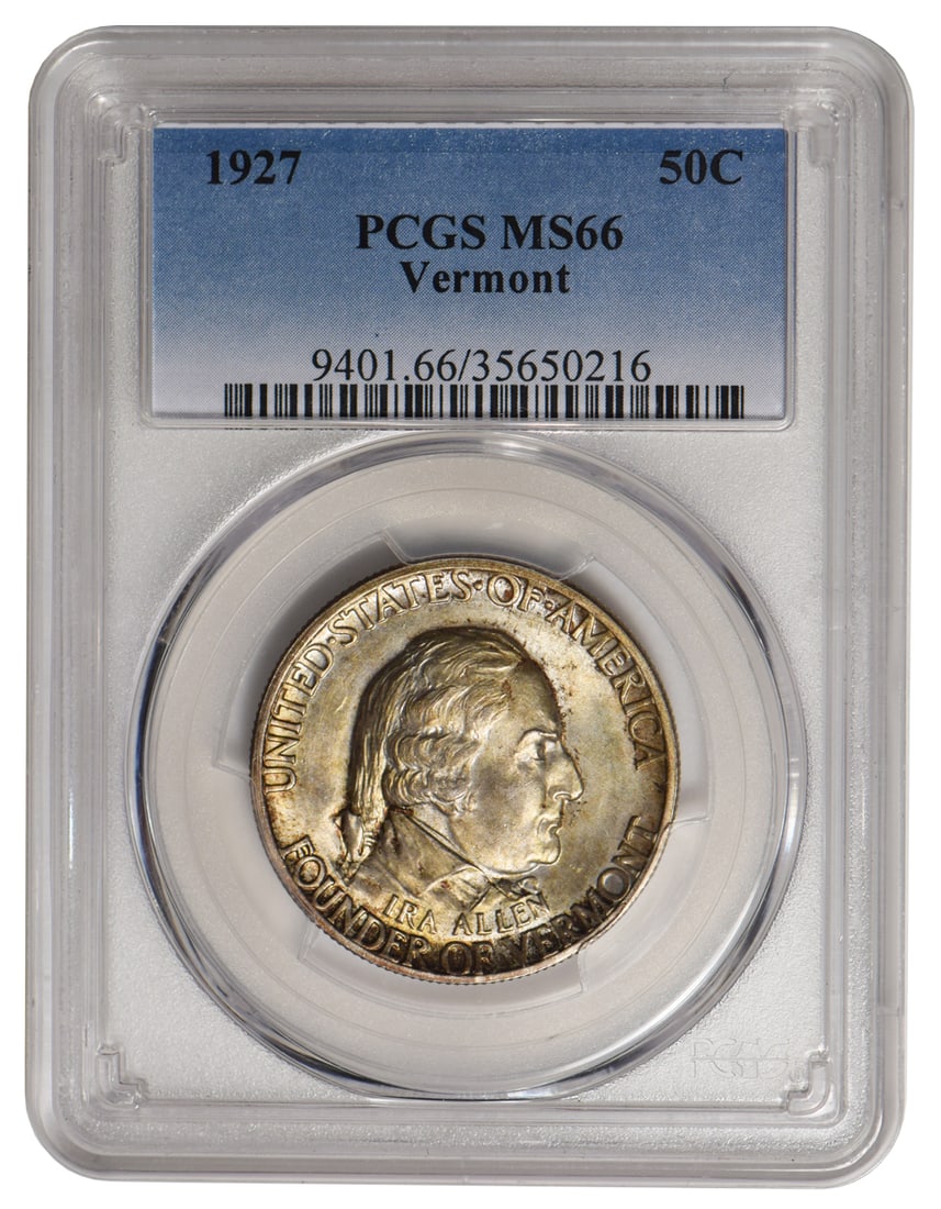 1927 Vermont Commemorative Half Dollar PCGS MS66: One 1927 Vermont Commemorative Half Dollar PCGS MS66.