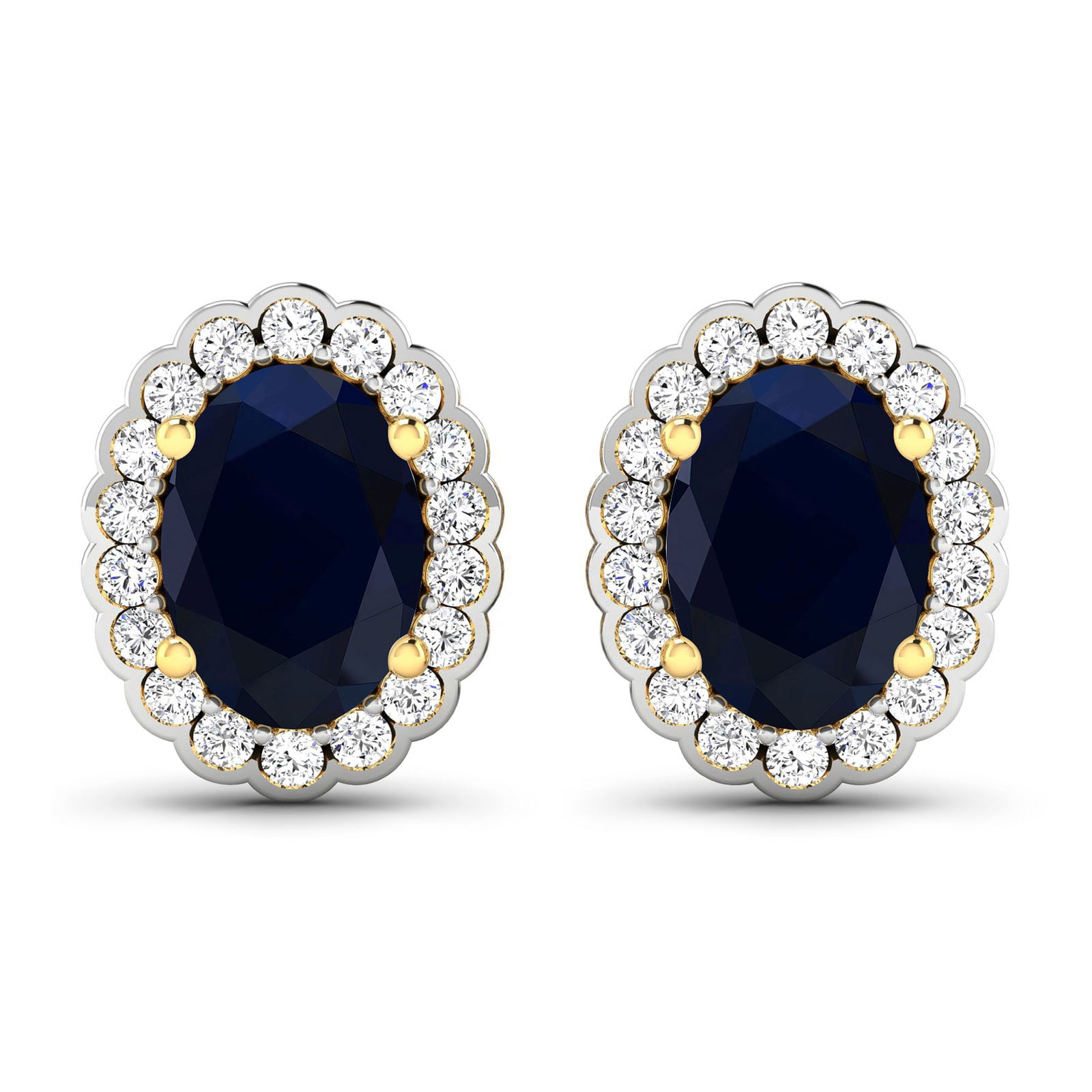 14KT Yellow Gold 1.5ctw Blue Sapphire and Diamond Earrings (1 of 4)