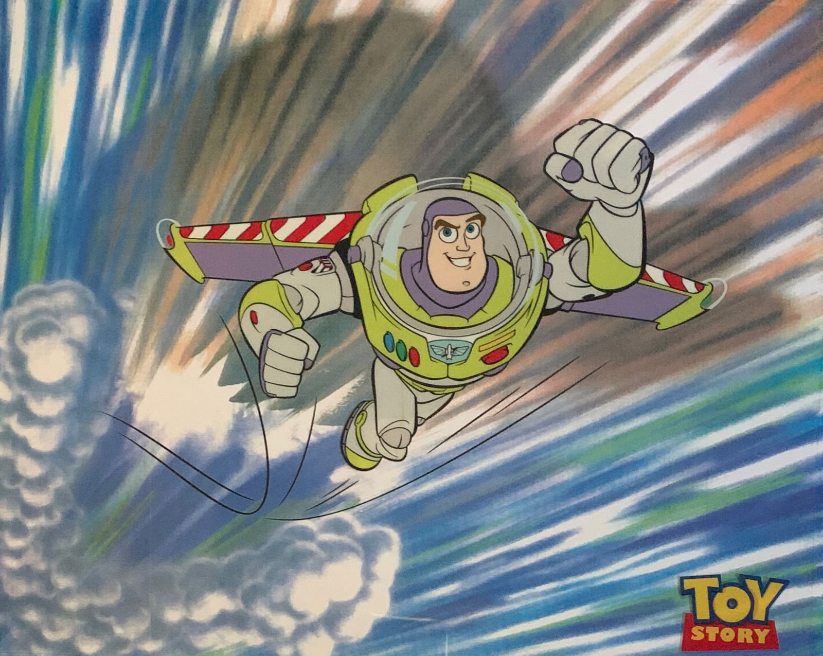 DISNEY TOY STORY BUZZ LIGHTYEAR Sericel Animation Art Cel: This is a Limited Edition Serigraph Cel of Buzz Lightyear from Toy Story. Disneys own artists have selected this scene from the original animation drawings used to produce this classic Disney film. Kn
