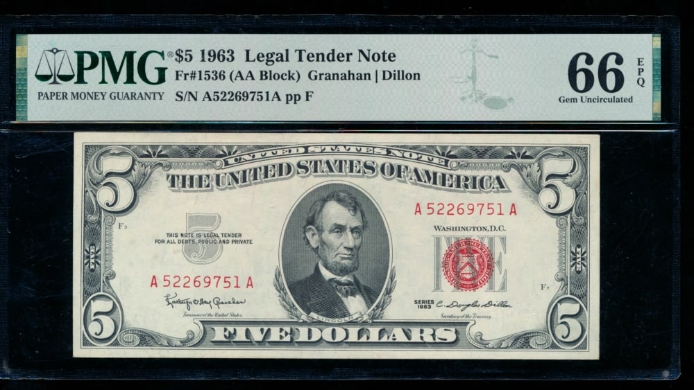 1963 $5 Legal Tender Note PMG 66EPQ (1 of 2)