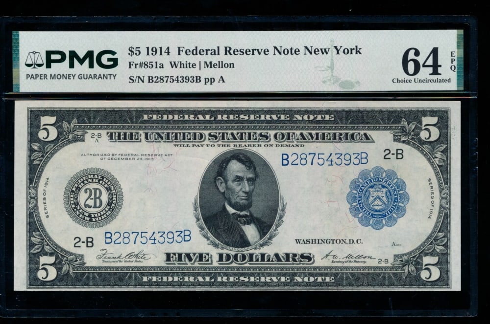 1914 $5 New York FRN PMG 64EPQ (1 of 2)