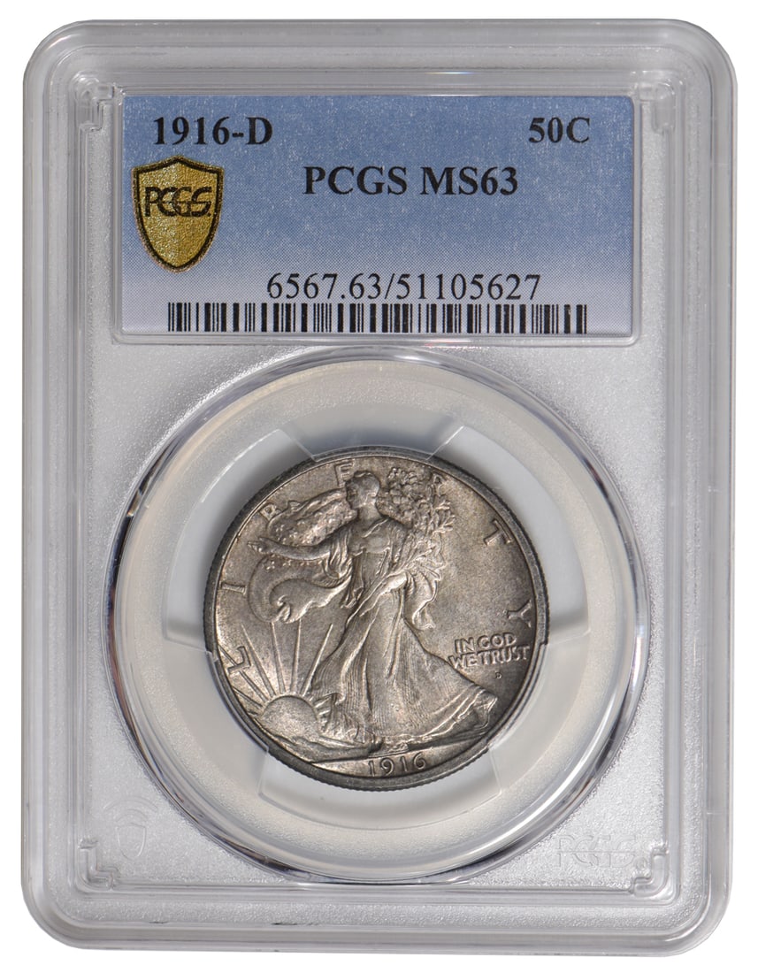 1916-D Walking Liberty Half Dollar PCGS MS63: One 1916-D Walking Liberty Half Dollar PCGS MS63.