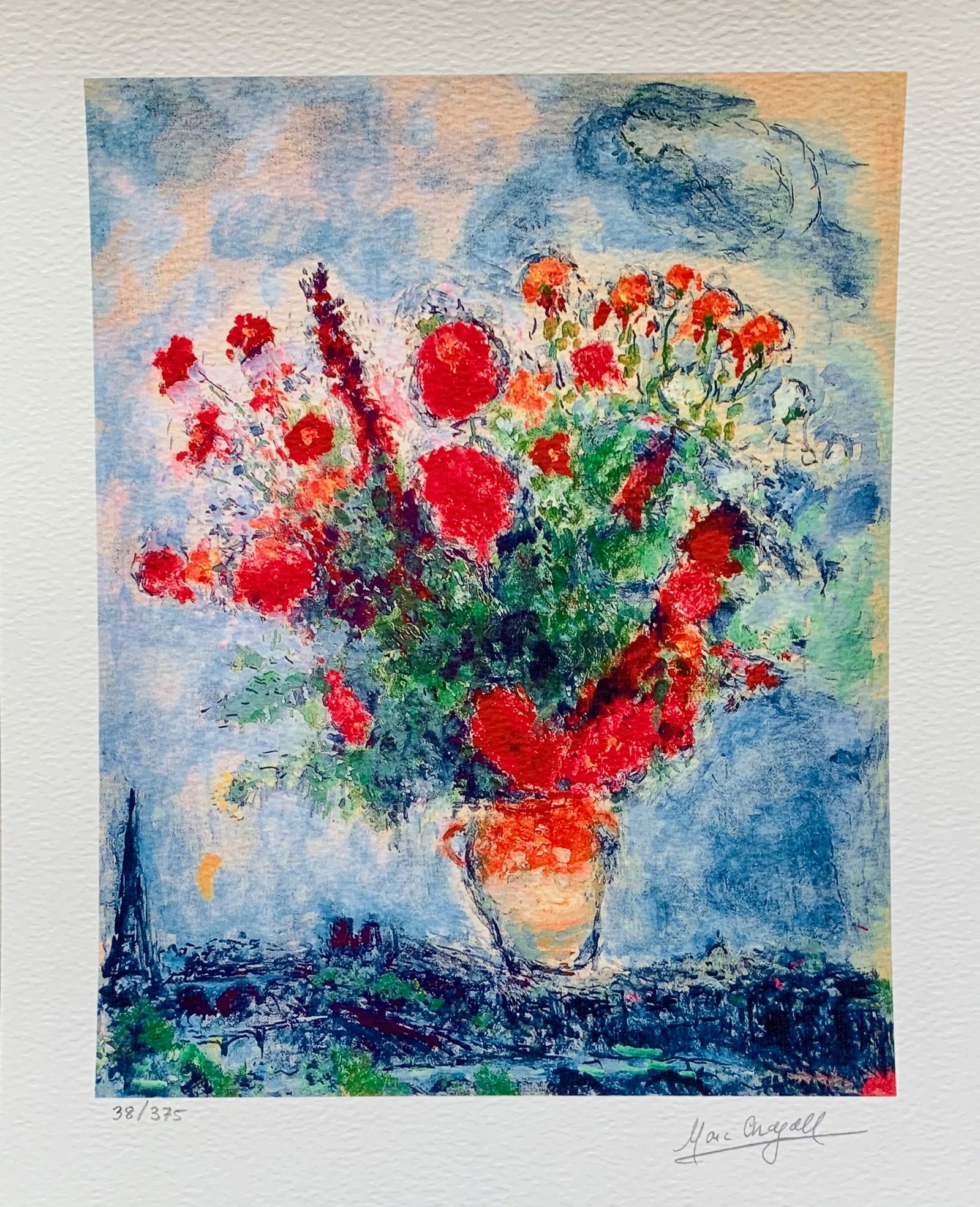 Marc Chagall BOUQUET OVER PARIS Limited Edition Facsimile Signed Giclee (1 of 1)