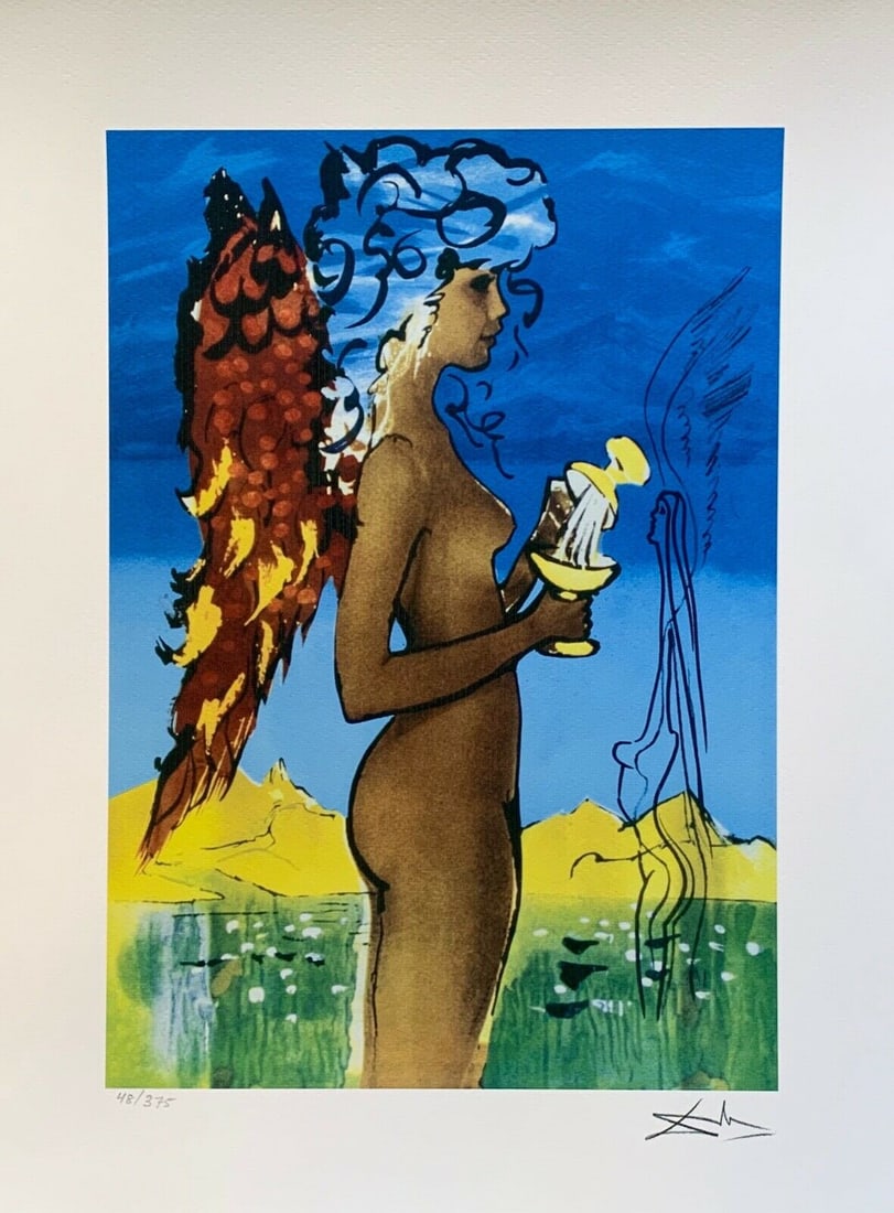 Salvador Dali LOVES PROMISES Facsimile Signed Limited Edition Giclee: This is a limited edition giclee titled LOVE’S PROMISES by Salvador Dali. This piece is facsimile signed on the lower right. Pencil numbered from an edition of 375. Paper measures 16 inches x 12 inc