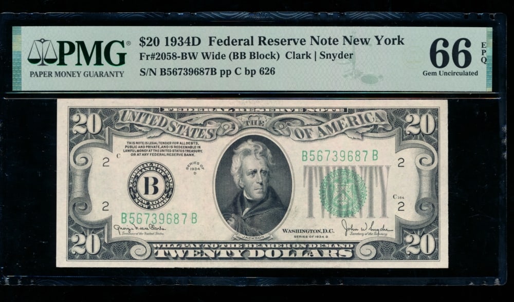 1934D $20 New York FRN PMG 66EPQ (1 of 2)