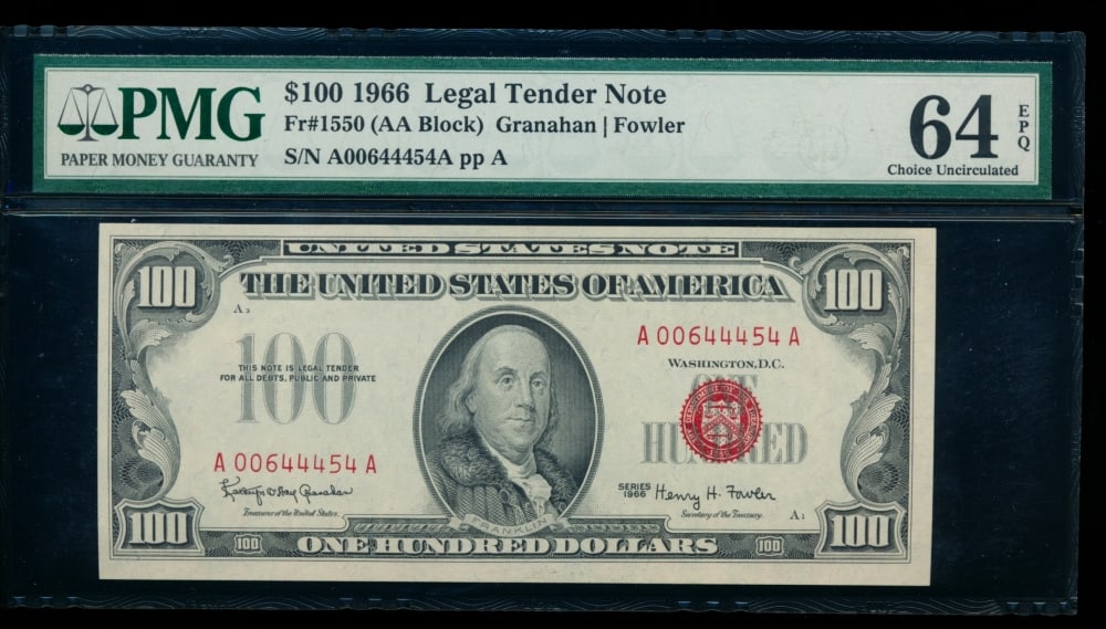 1966 $100 Legal Tender Note PMG 64EPQ (1 of 2)