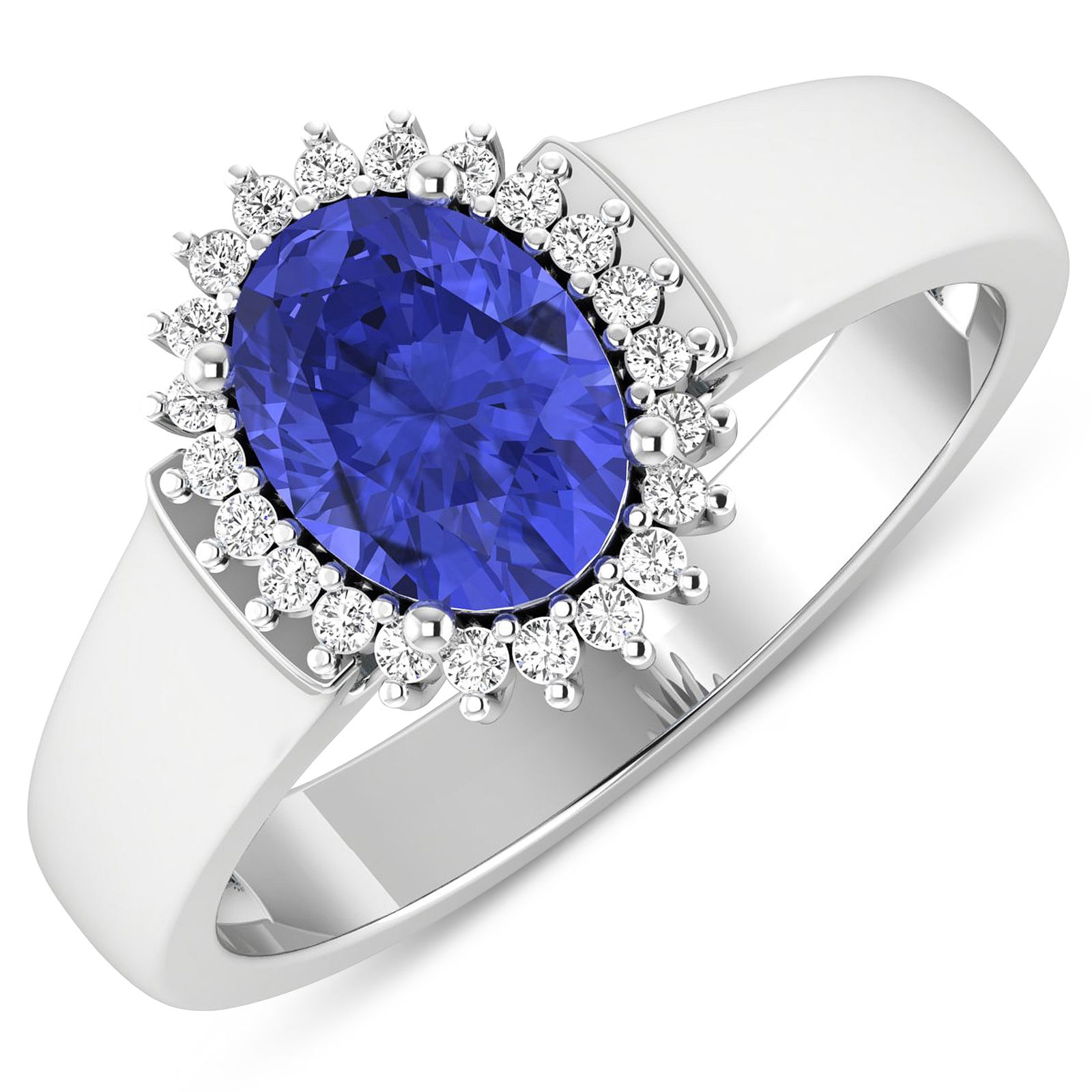 14KT White Gold 1.09ct Tanzanite and Diamond Ring: Tanzanite (AA+) Oval 8x6mm - 1Pc + White Diamond F/C Round 1.00mm - 22Pcs (I1-I2/I color). Total weight of gemstone is 1.09cts. Total weight of Diamonds is 0.1cts. Total weight of this ring is 3.99 gr