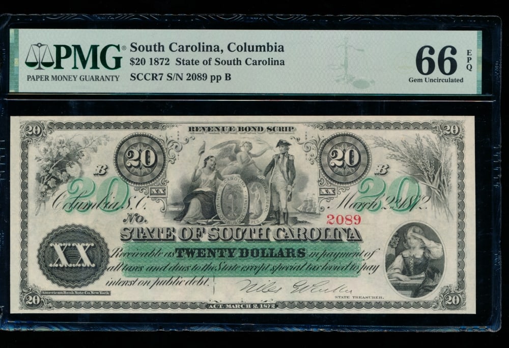 1872 $20 Columbia SC Obsolete PMG 66EPQ (1 of 2)