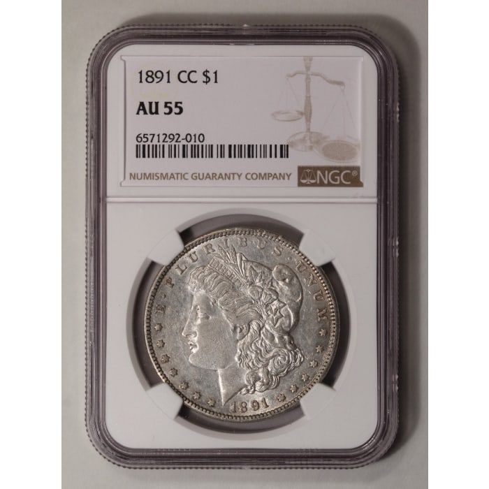 1891-CC $1 Morgan Silver Dollar NGC AU55 (1 of 2)
