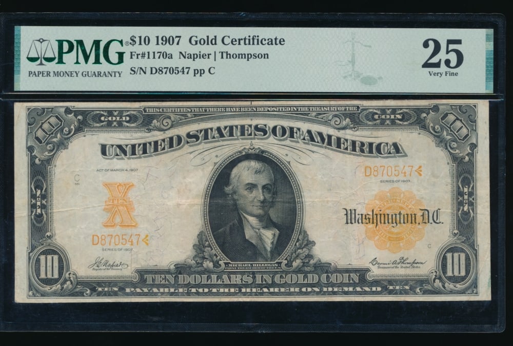 1907 $10 Gold Certificate PMG 25 (1 of 2)