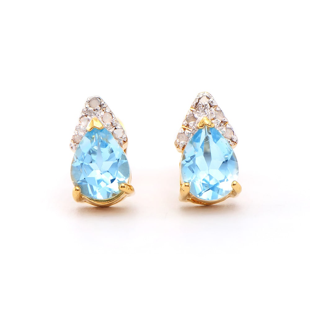 Plated 18KT Yellow Gold 2.65ctw Blue Topaz and Diamond Earrings (1 of 2)