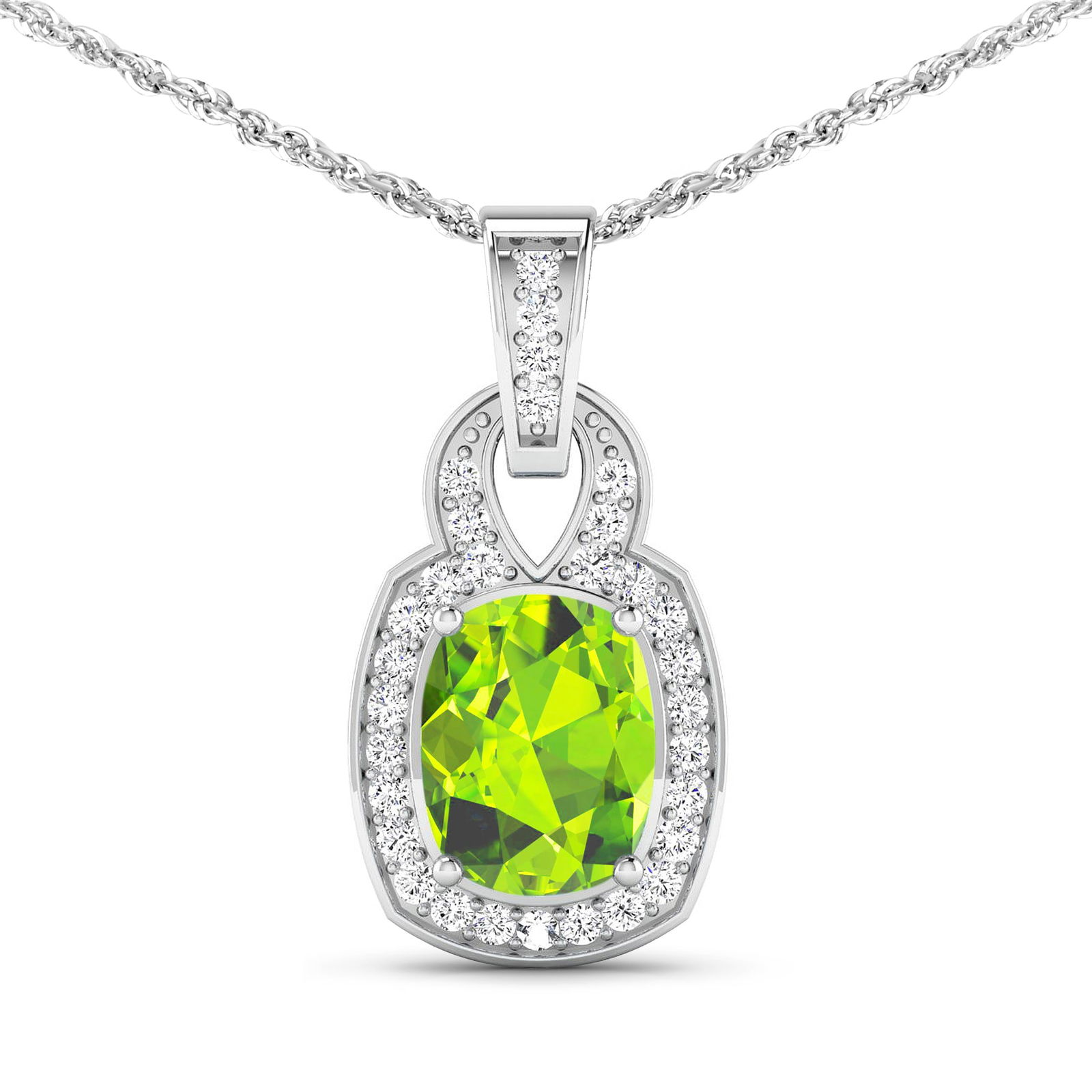 14KT White Gold 2ctw Peridot and Diamond Pendant (1 of 3)