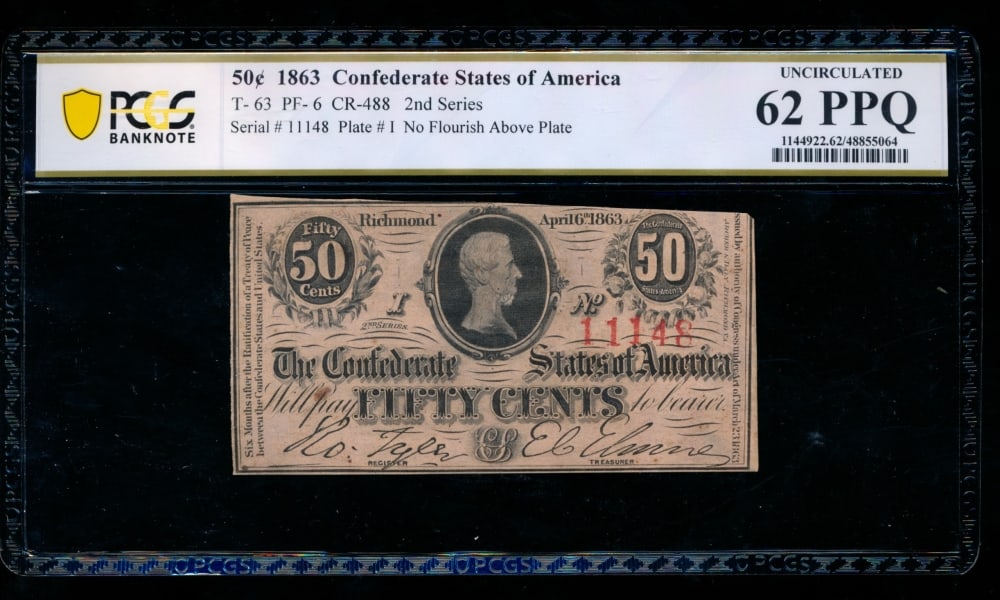 50 Cent 1863 T-63 Confederate PCGS 62PPQ (1 of 2)