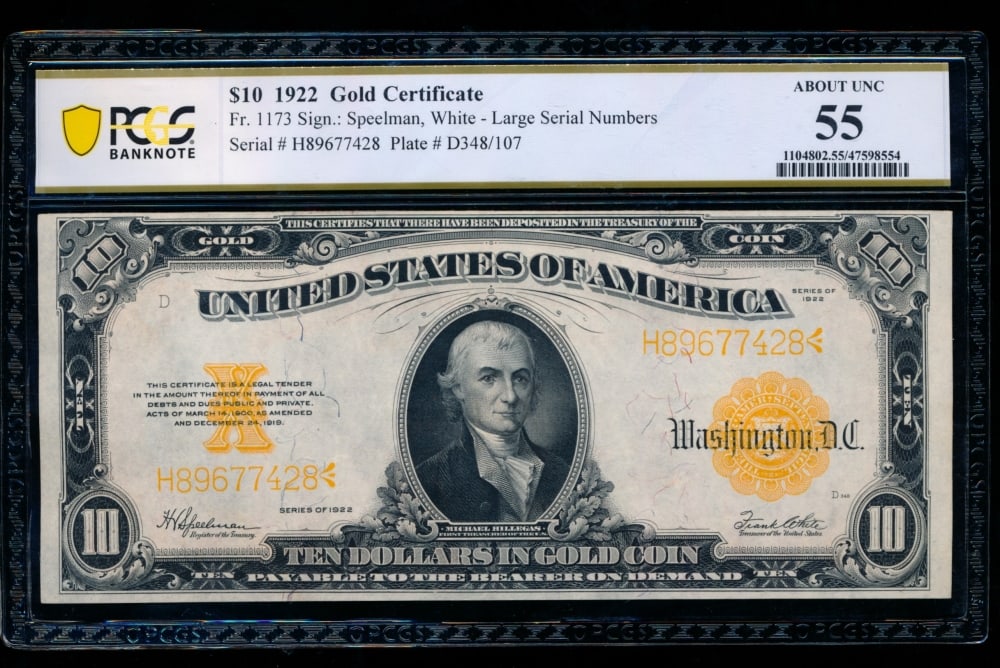 1922 $10 Gold Certificate PCGS 55 (1 of 2)