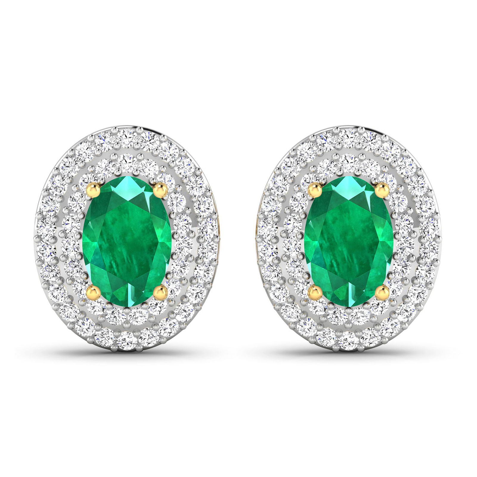 14KT Yellow Gold 0.76ctw Zambian Emerald and Diamond Earrings (1 of 4)