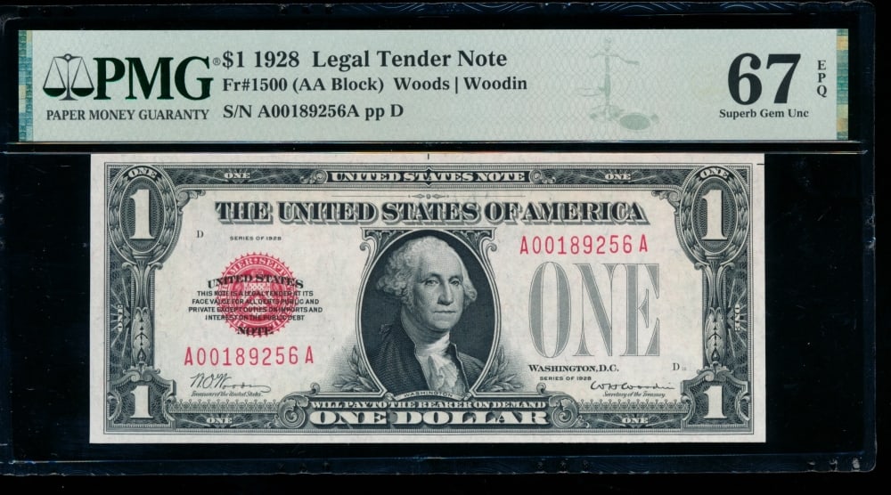 1928 $1 Legal Tender Note PMG 67EPQ (1 of 2)