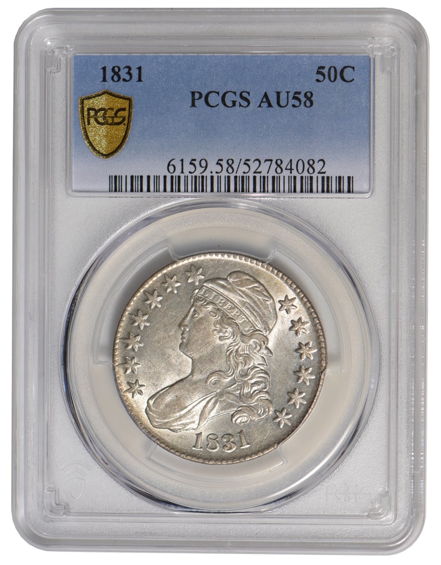 1831 Capped Bust Half Dollar PCGS AU58: One 1831 Capped Bust Half Dollar PCGS AU58.