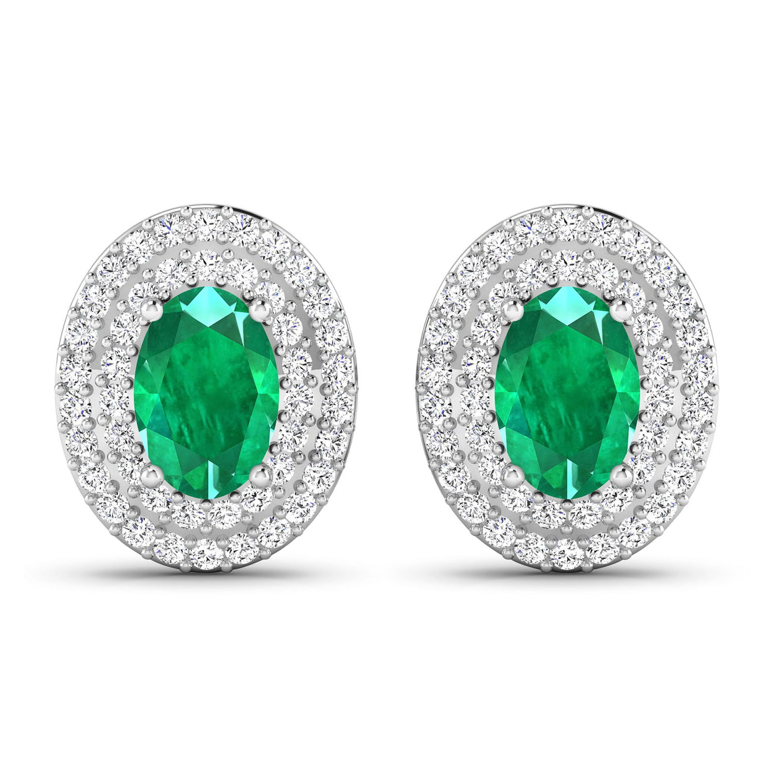 14KT White Gold 0.76ctw Zambian Emerald and Diamond Earrings (1 of 4)
